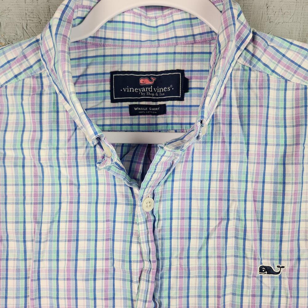Vineyard Vines Whale Shirt Mens Large Multicolor Plaid Button Down Cotton Logo